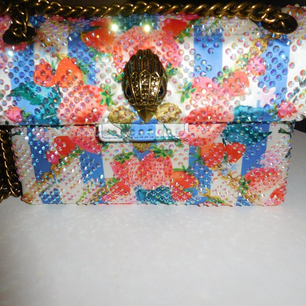 Kurt Geiger Mini Kensington Blue/Pink Fabric W/Crystal Embellished Crossbody NWT - Picture 2 of 9